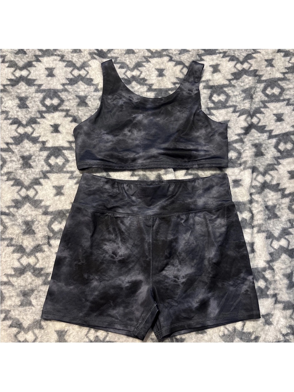 Athletic Works Black and Grey High-Waist Bike Shorts with matching Sports Bra